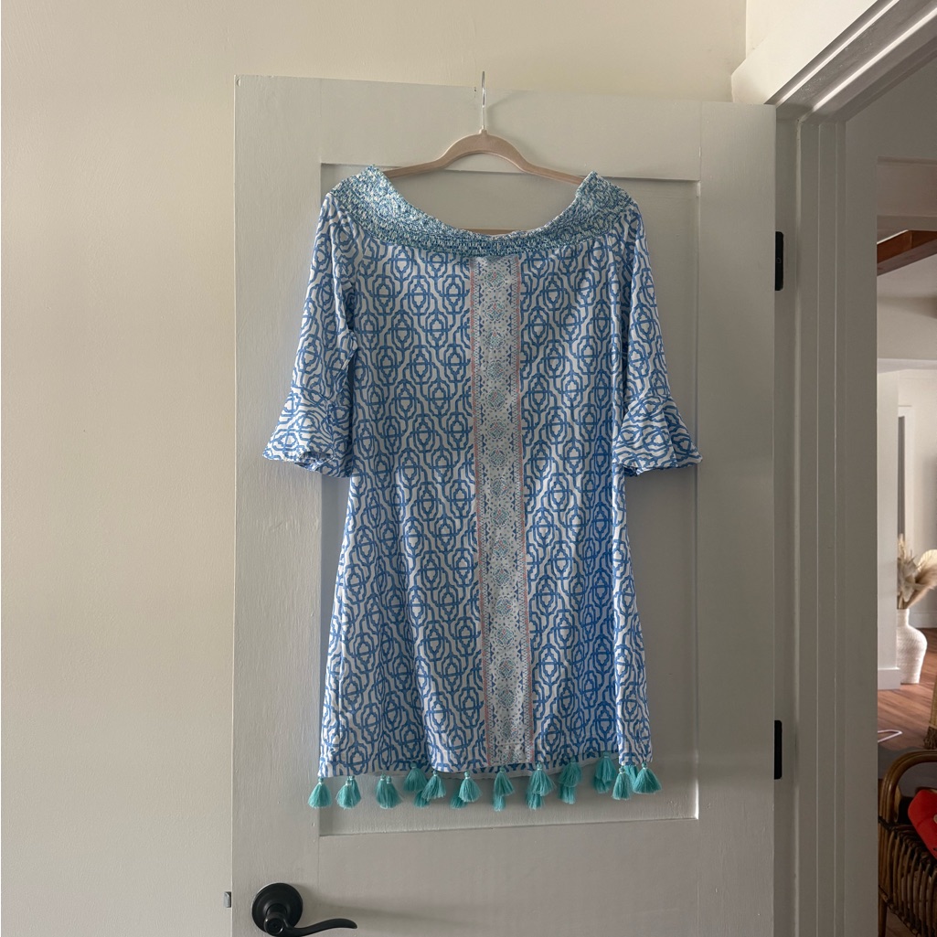 Cabana Life Off The Shoulder Patterned Tassel Hem Dress - Women